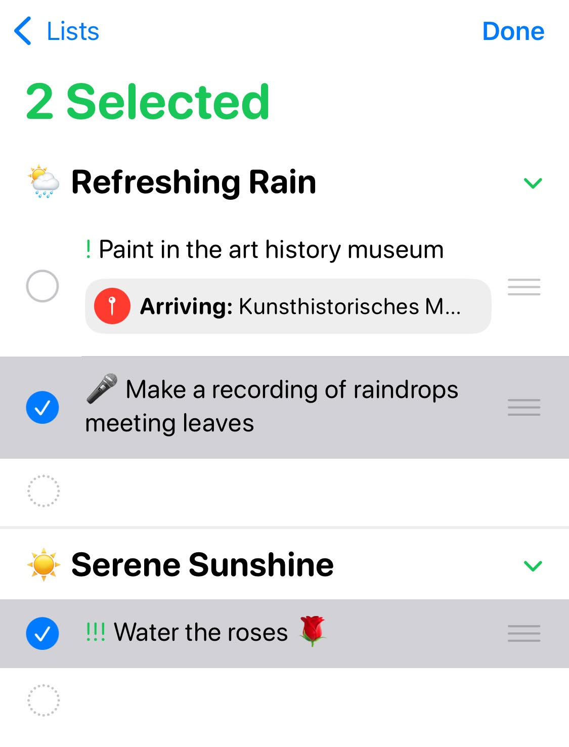 Selecting multiple tasks in Apple Reminders for iPhone