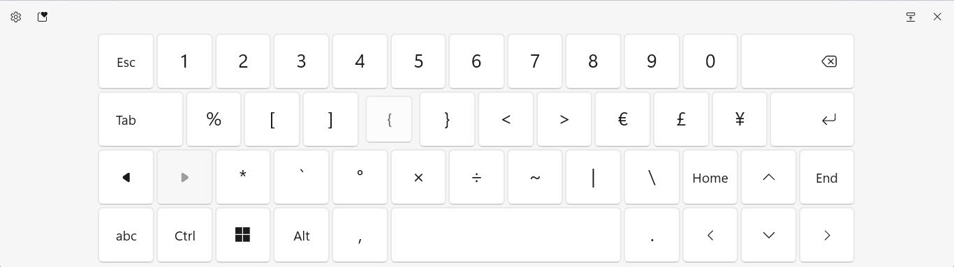 Typing an opening curly bracket with the Windows touch keyboard