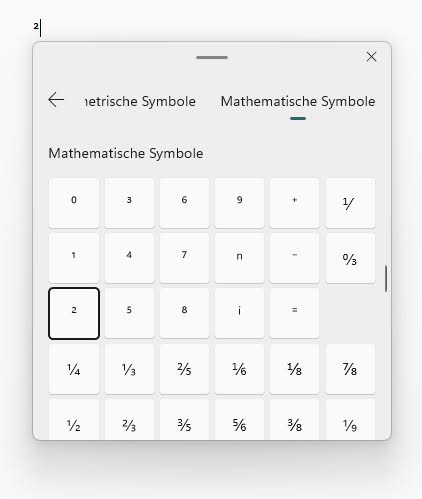 Hoch 2 mit dem Windows Emoji-Panel eingeben