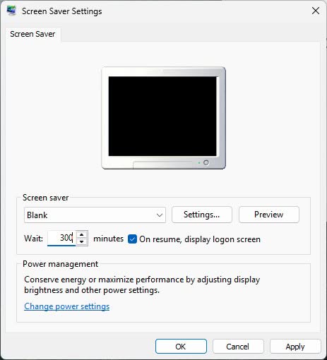 Set a custom timout for locking a PC in Windows 11 screensaver settings