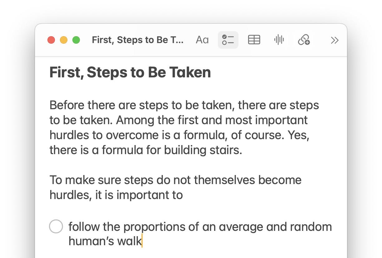 Starting a checklist in Apple Notes