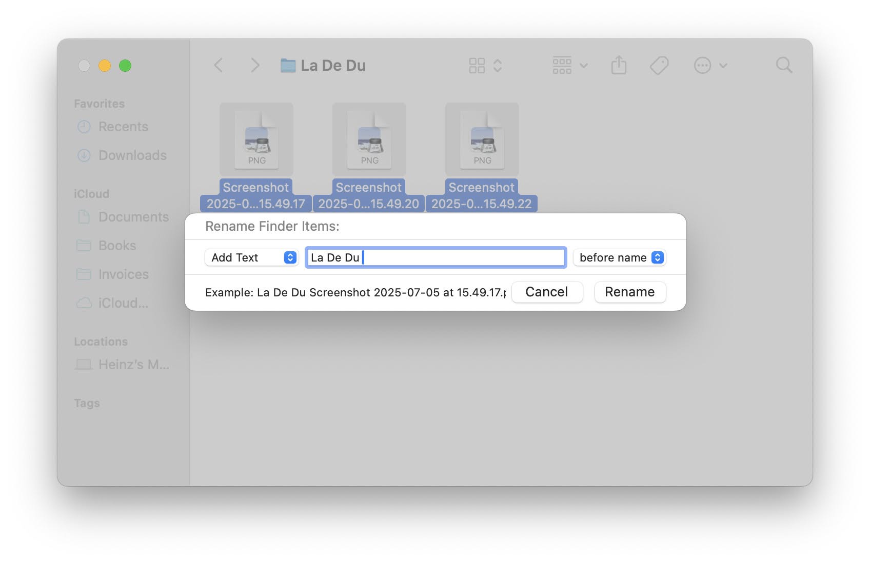 Adding text to file names in bulk with Finder on a Mac