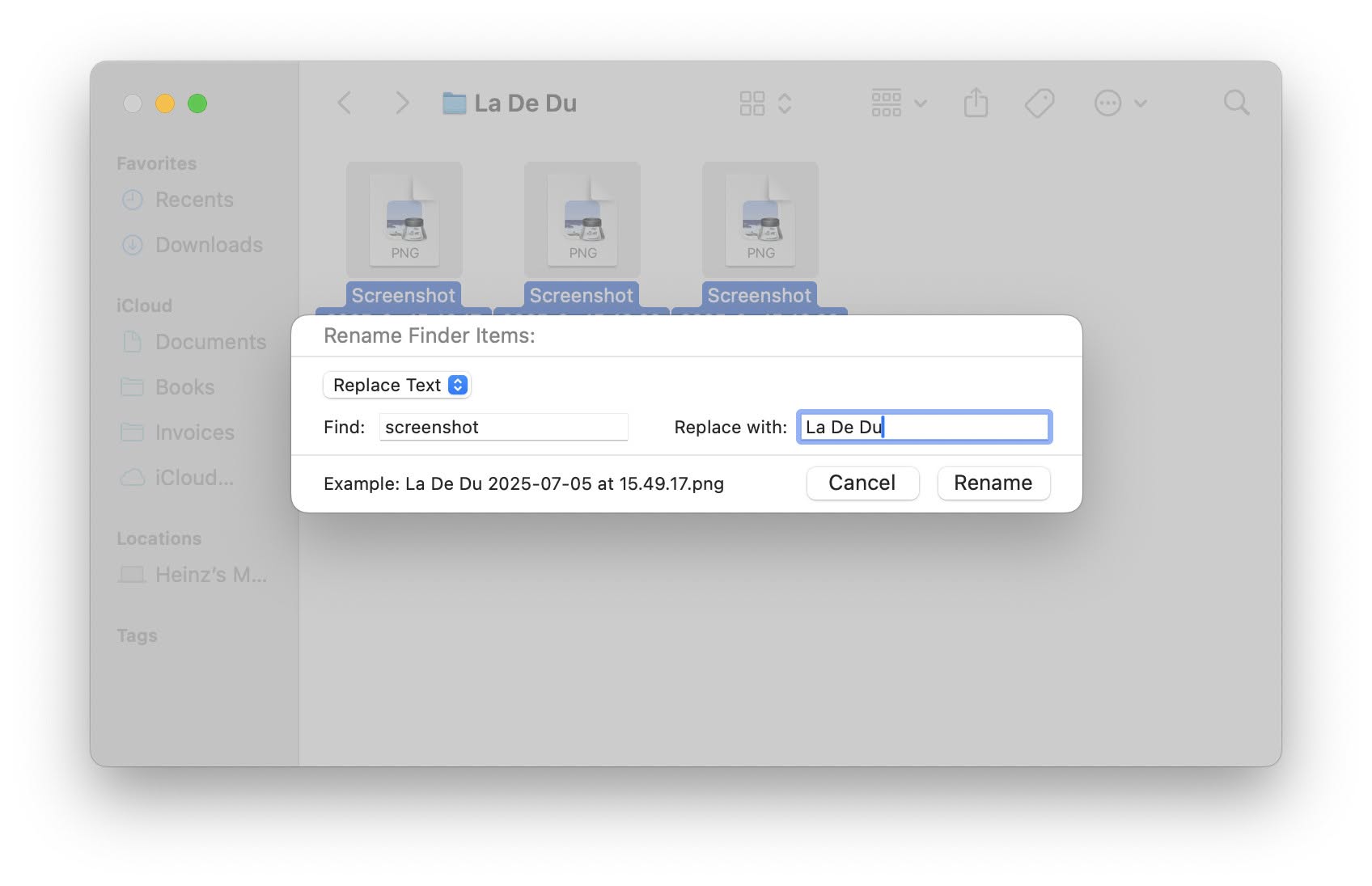 File name search and replace in bulk with macOS Finder