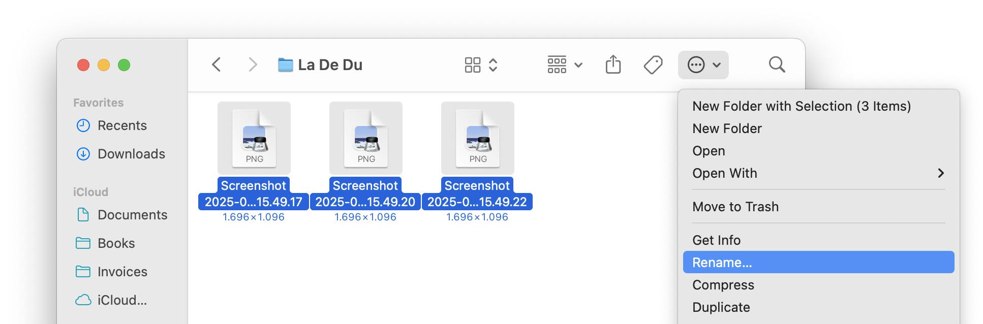 Select “Rename…” in Finder to start bulk-renaming files on a Mac