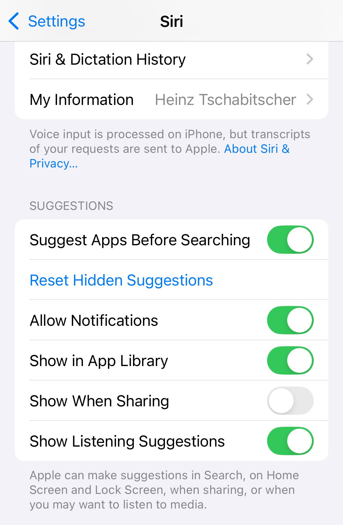 Turn off “Show When Sharing” for Siri Suggestions to remove contact suggestions from the iPhone or iPad sharing sheet