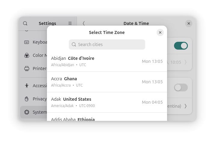 Choose the desired time zone using “Select Time Zone”