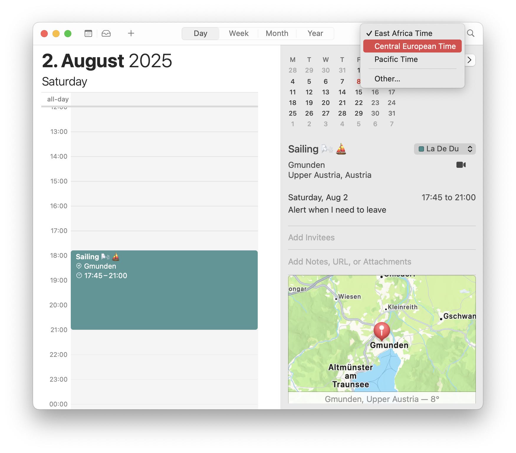 Choose the time zone to use in Mac Calendar from the drop-down menu
