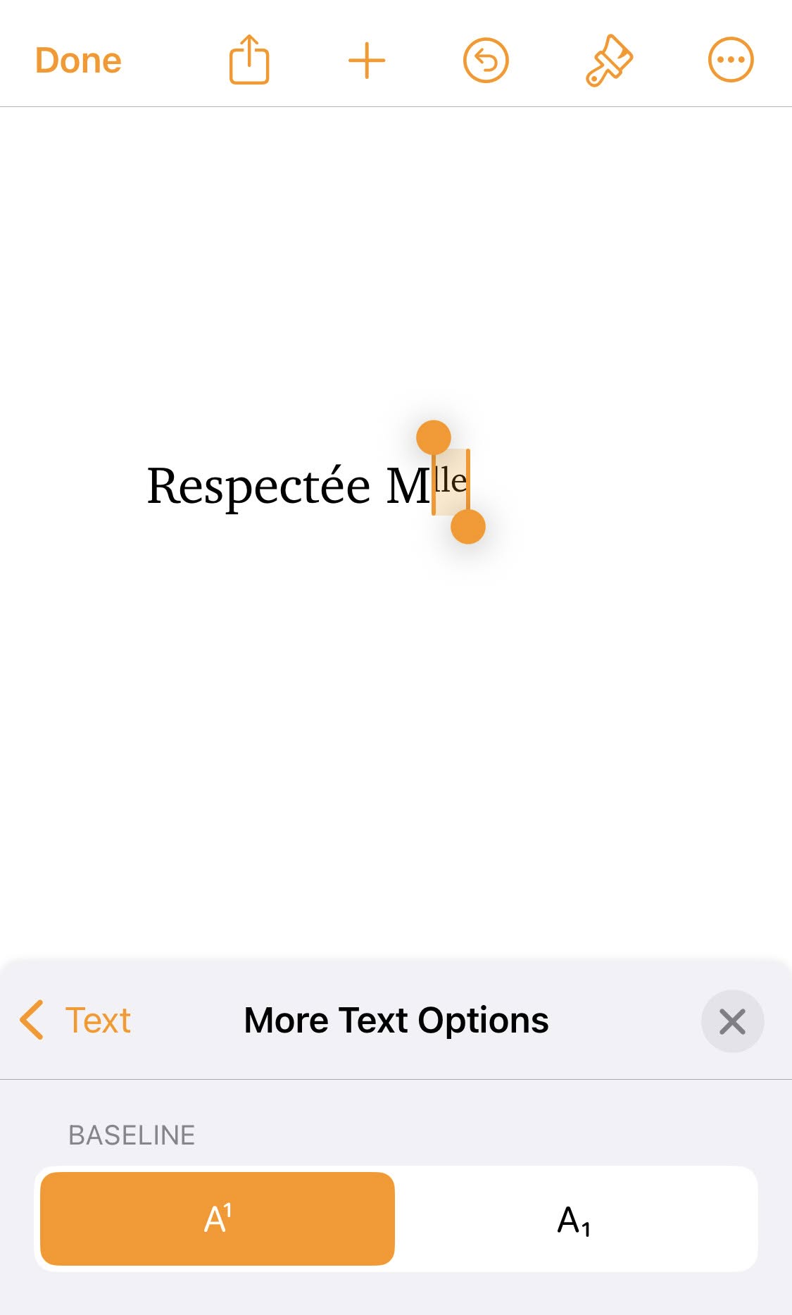 Making superscript letters in Apple Pages for iPhone