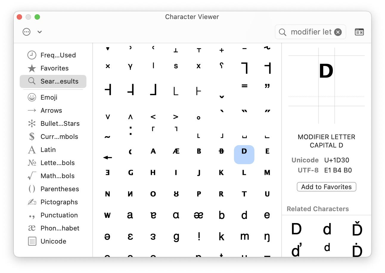Inserting superscript letters on a Mac using Character Viewer