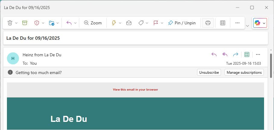 The print button in New Outlook