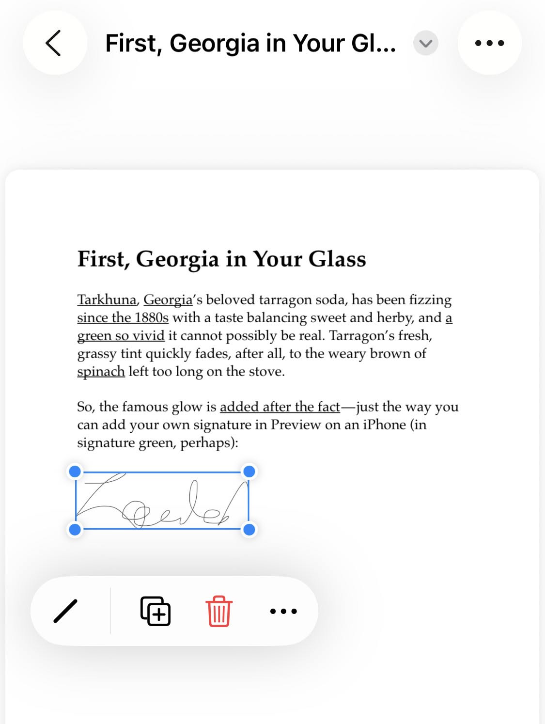 Adjust the position and size of the signature