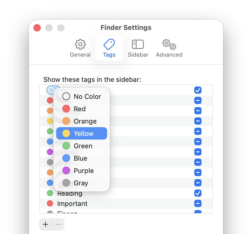 Changing the color for a Mac Finder tag