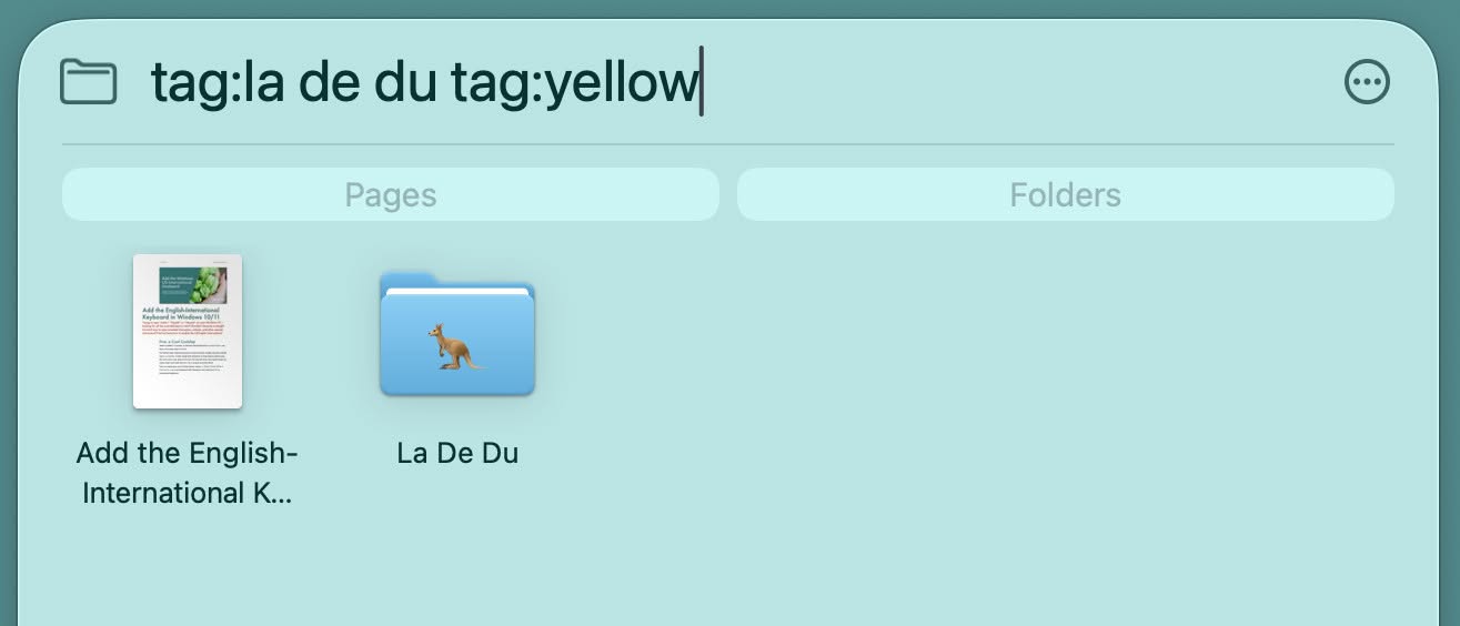 Finding files and folders labelled with two tags in Spotlight search on a Mac