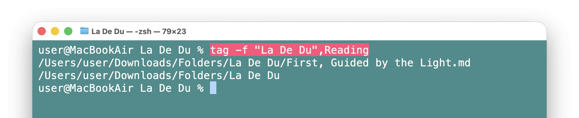 Finding files by tag using tag in Mac Terminal