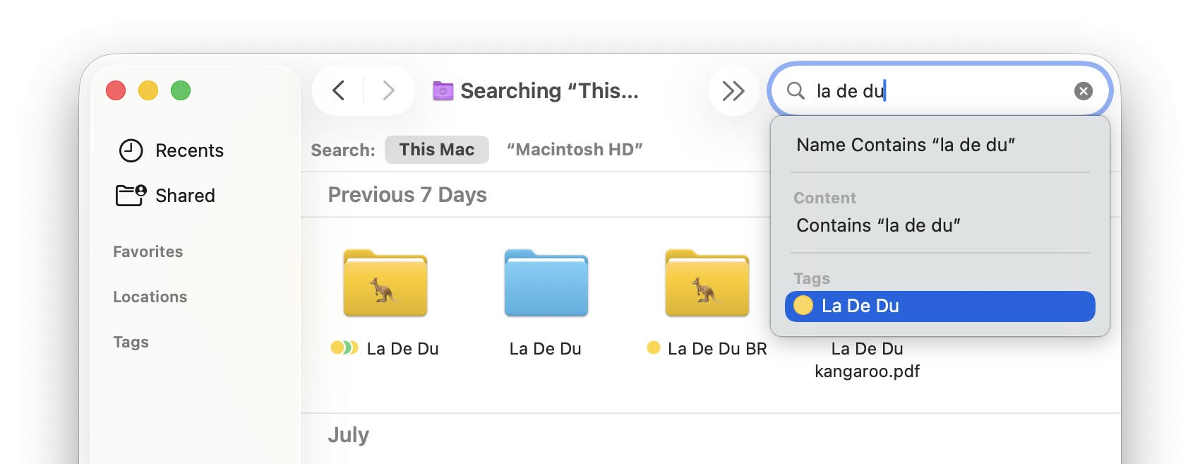 Searching for files and folders by tag in Mac Finder
