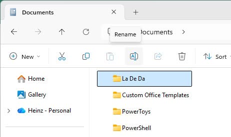 Click “Rename” in Windows File Explorer to rename a folder