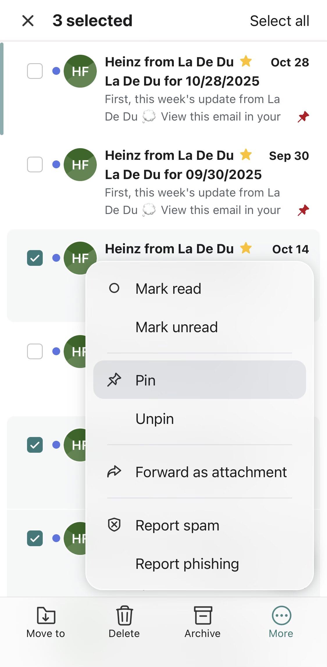 Flag or pin multiple messages in the Fastmail app