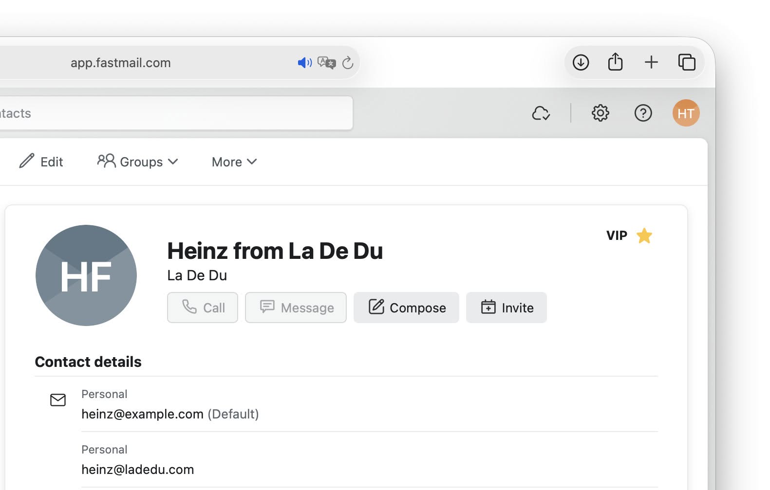 Making a sender a VIP in Fastmail Contacts