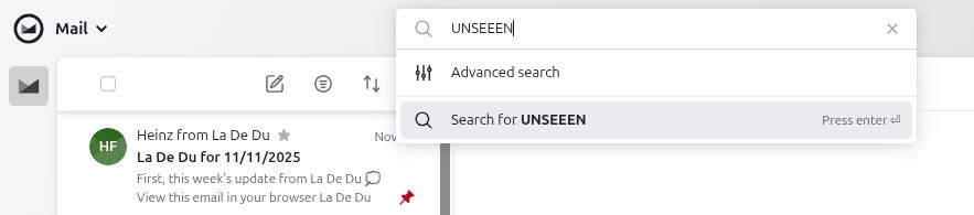 Searching for unread emails in Fastmail on the desktop