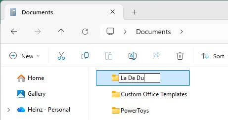 Type to enter a folder’s new name in Windows File Explorer