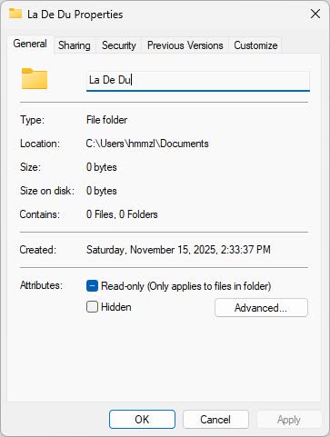 Use folder properties to change the folder’s name