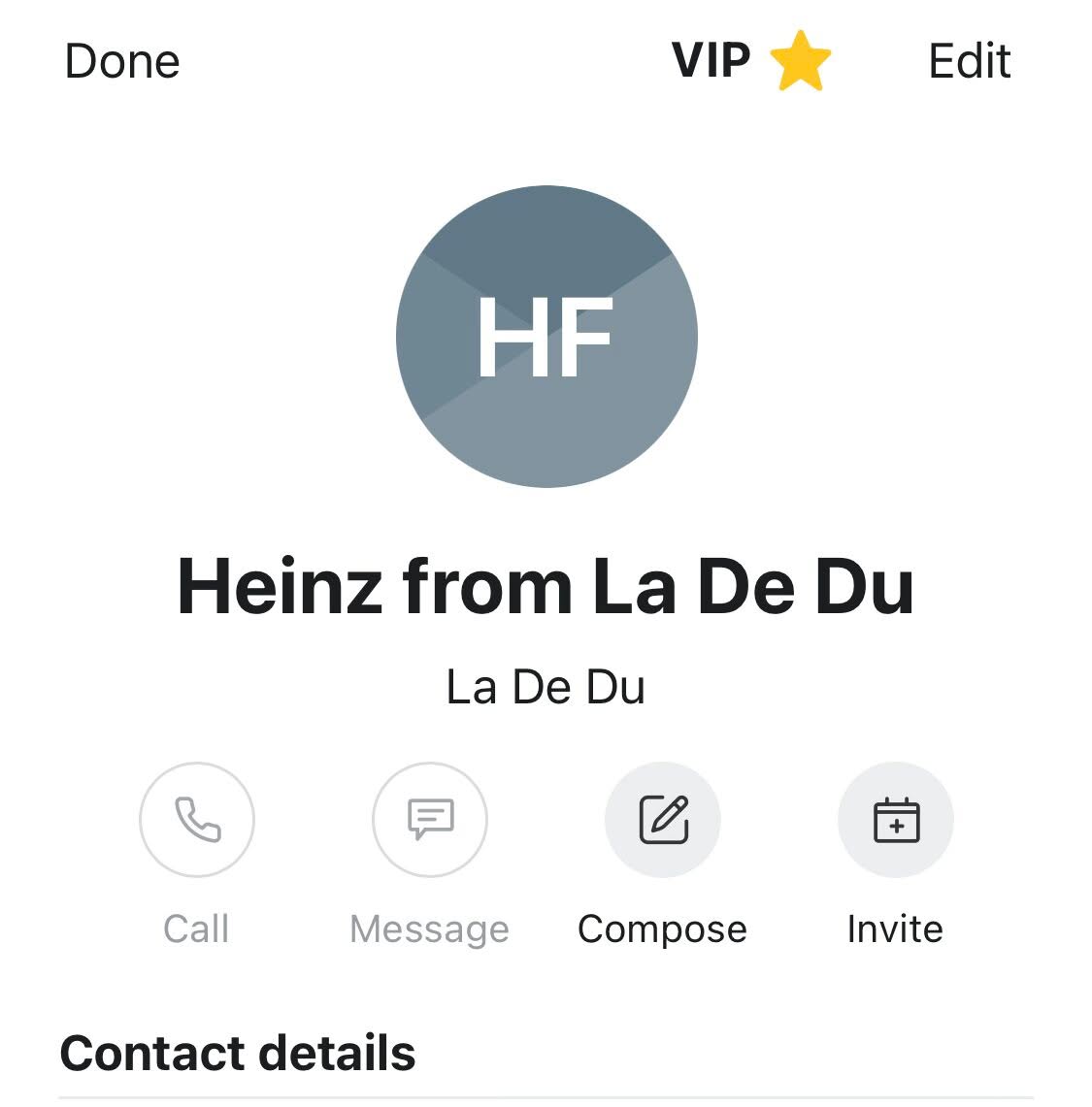 VIP on a sender’s contact sheet in the Fastmail app