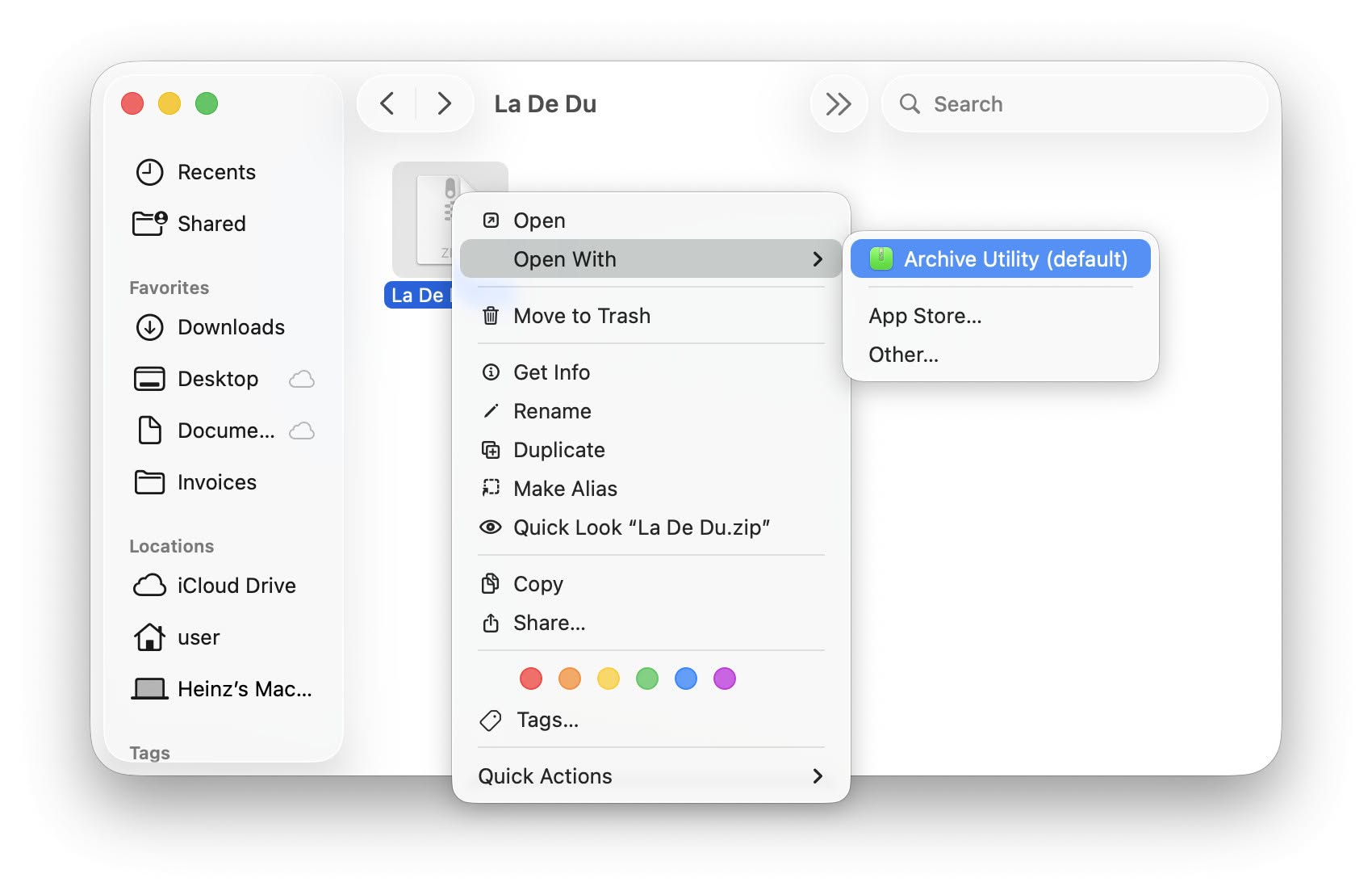 Archive Utility will unzip files in macOS Finder on a Mac