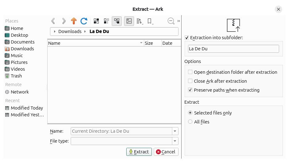 Extracting select documents from a ZIP file in Ark