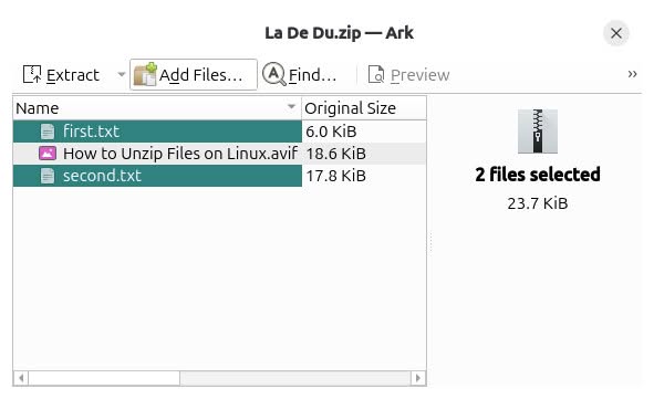 Highlight the files you want to extract in Ark