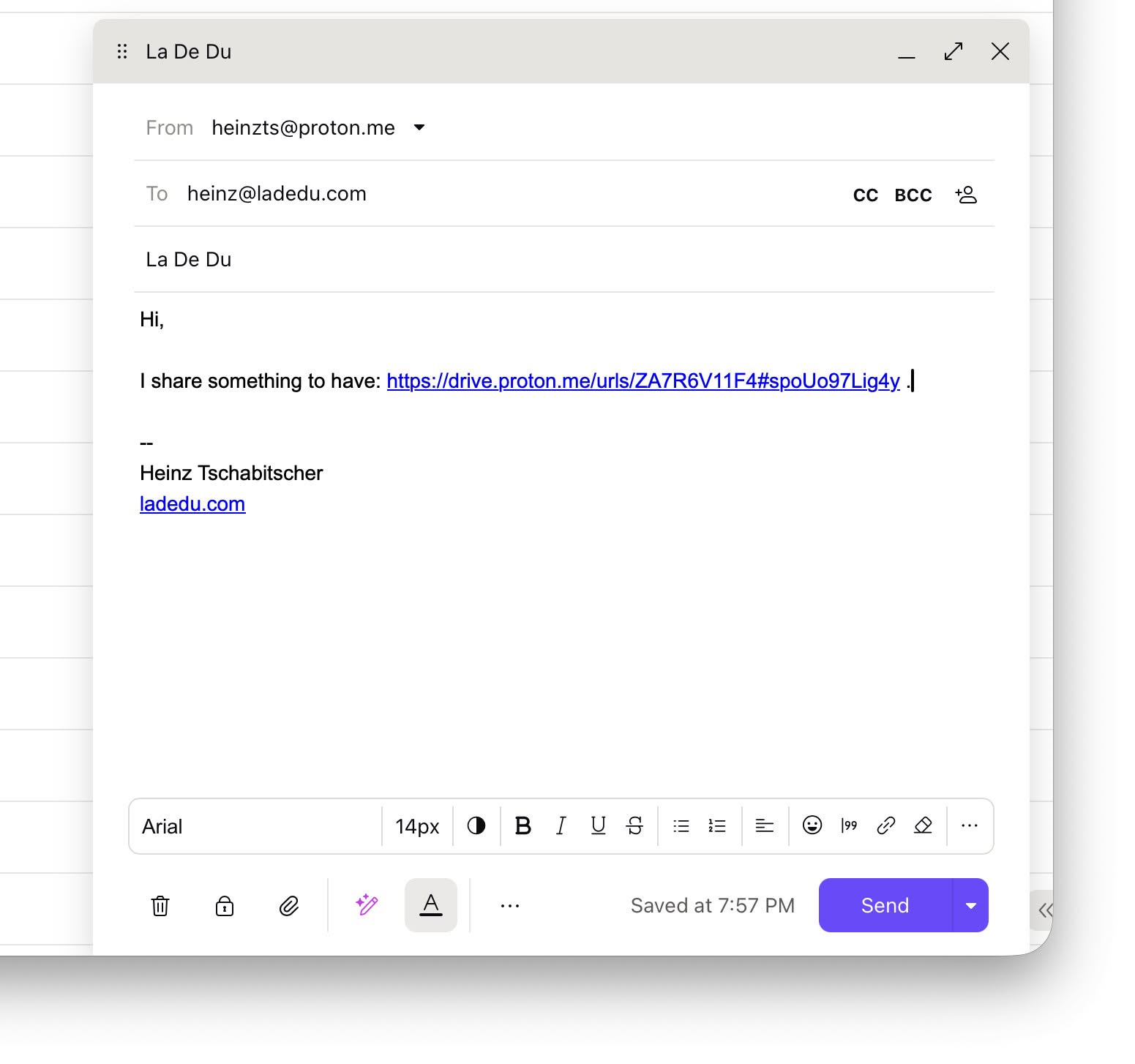 Sharing the link to a Proton Drive file right in Proton Mail