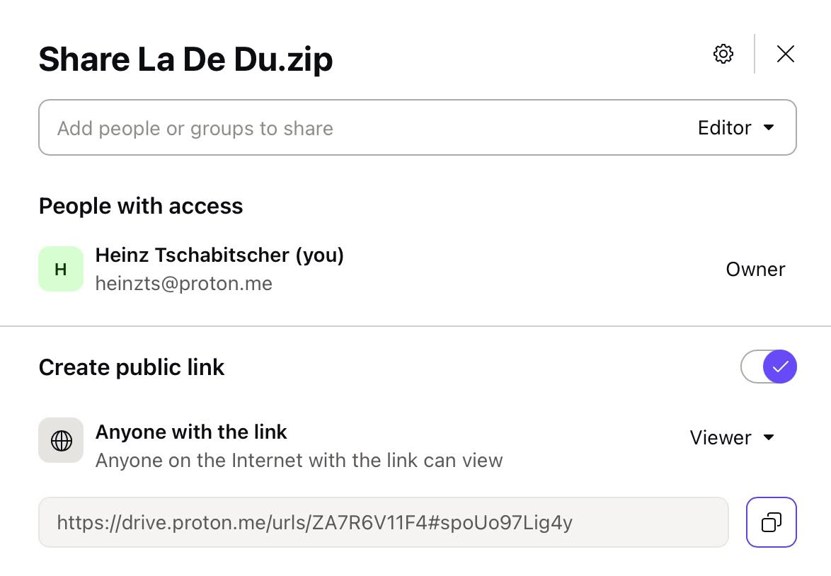 Turn on “Create public link” to share a file so anyone with the link can download it from Proton Drive