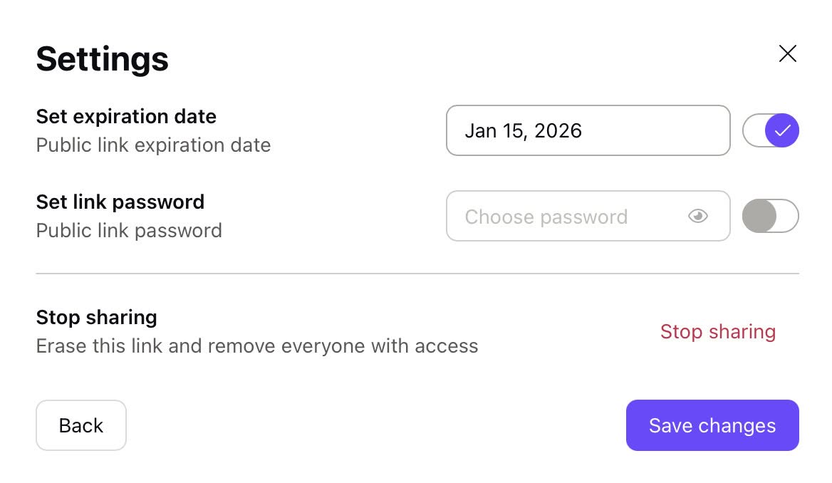 You can set an expiration date for a public sharing link in Proton Drive