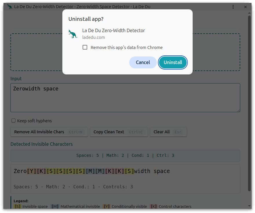 Choose whether you want to keep app data and click “Uninstall” to remove a Chrome web app