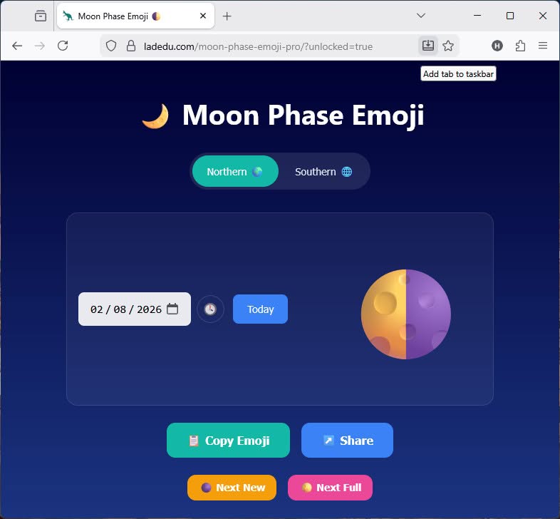 Click “Add tab to taskbar” to install a web app using Firefox on Windows