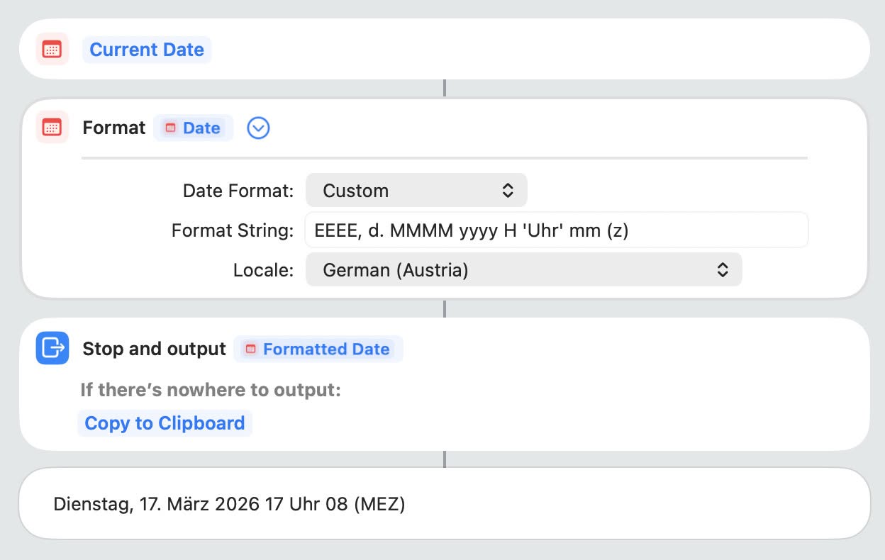 Choosing a custom language and format for date and time in Shortcuts