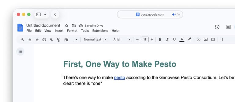 Typing Markdown directly into Google Docs for structure and formatting