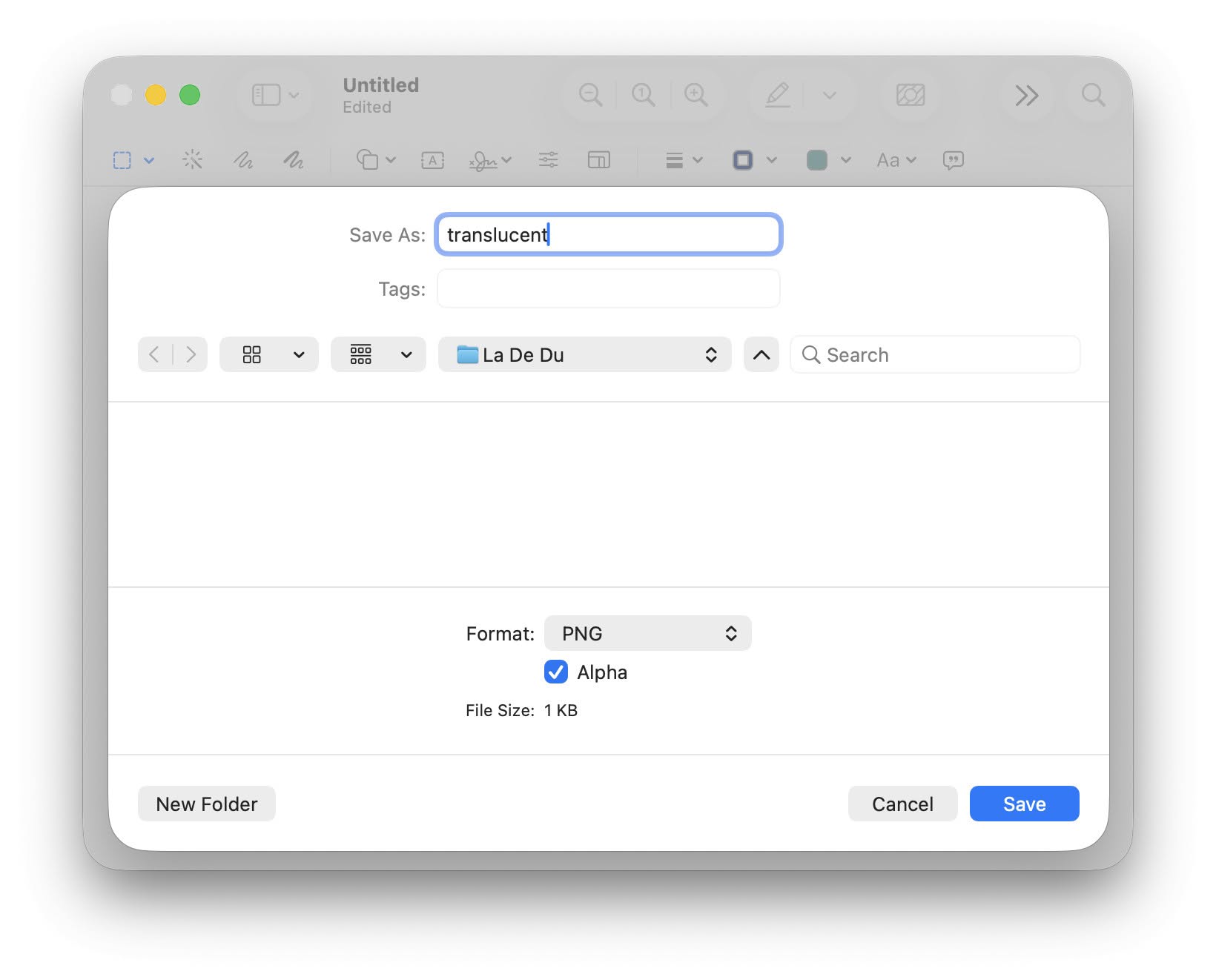Saving a translucent 1×1 PNG file in Preview on a Mac