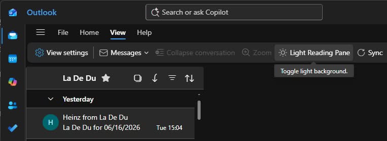 Making all emails appear in light mode even if New Outlook is in dark mode