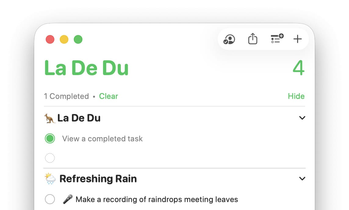 Viewing completed tasks for a list in Apple Reminders for Mac